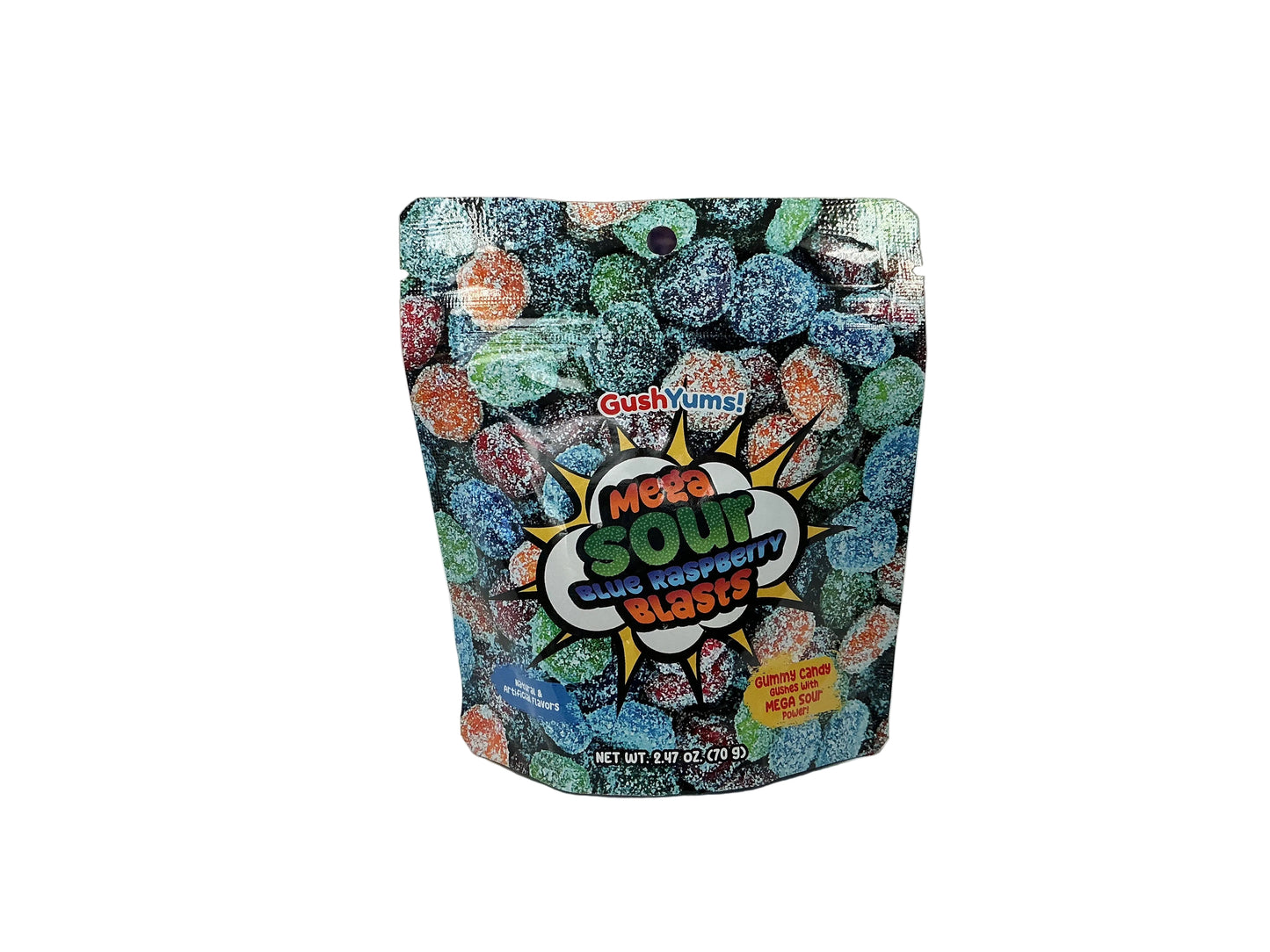 Gush Yums Mega Sour Blue Raspberry Blasts