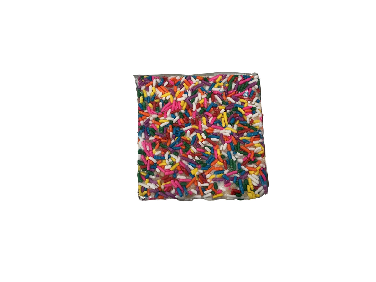 The crispery marshmallow rice treats rainbow sprinkles