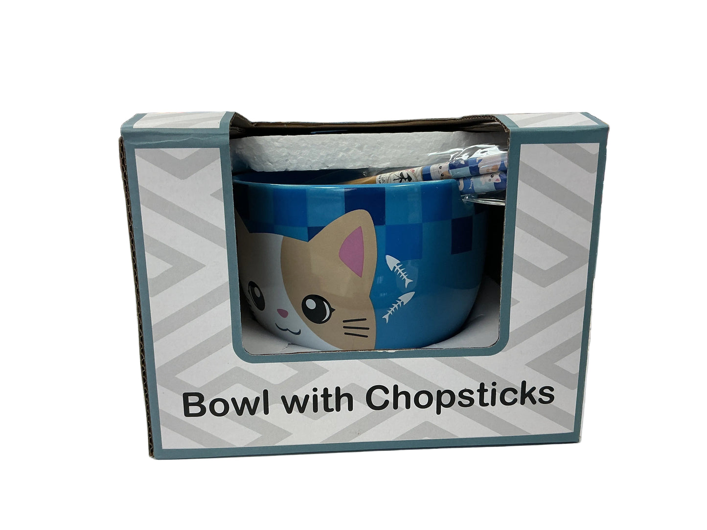 Blue Cat Bowl with Chopsticks