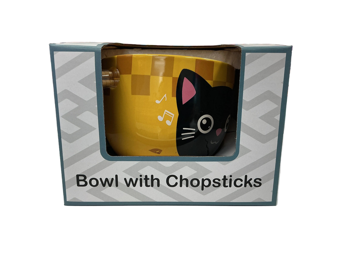 Yellow Cat Bowl with Chopsticks
